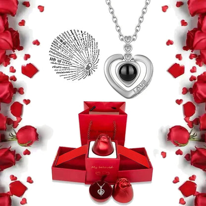 I Love You Projection S925 Necklace – 100 Languages with Rose Gift Box