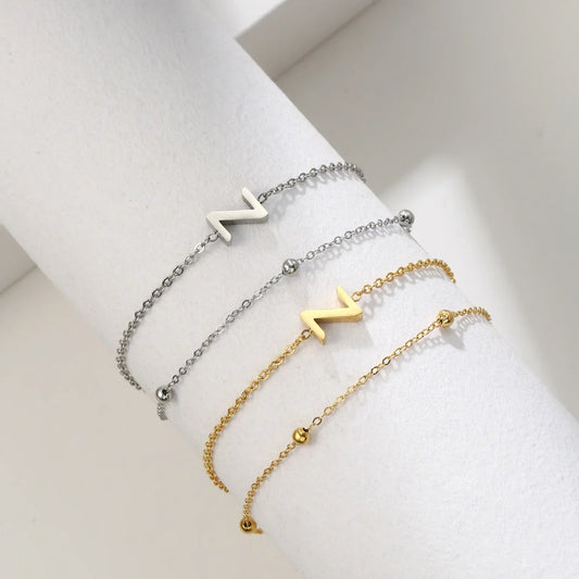 New Fashion A-Z Letter Double Layer Bracelets Simple Stainless