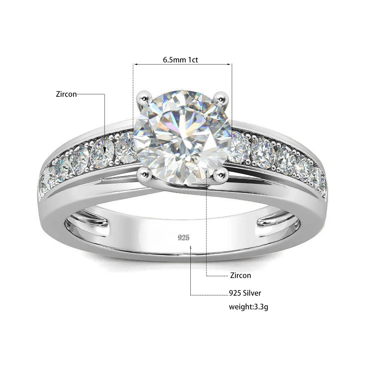1 Carat Moissanite Ring for Women 925 Silver, Rhodium Plated, Certified Jewelry