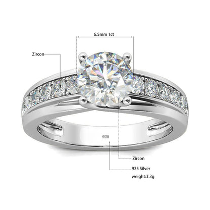 1 Carat Moissanite Ring for Women 925 Silver, Rhodium Plated, Certified Jewelry