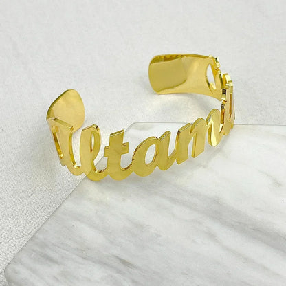Custom Name Bangle for Women Adjustable Stainless Steel Jewelry Gift