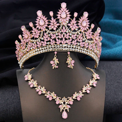 High Opal Pink Tiaras and necklace earrings Bridal Jewelry Sets for Women