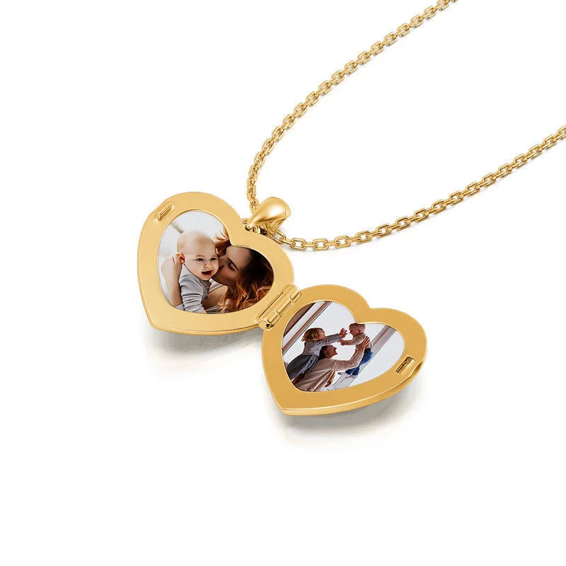 Personalized 2 photos Heart Locket Pendant Necklace with Rose Gift box