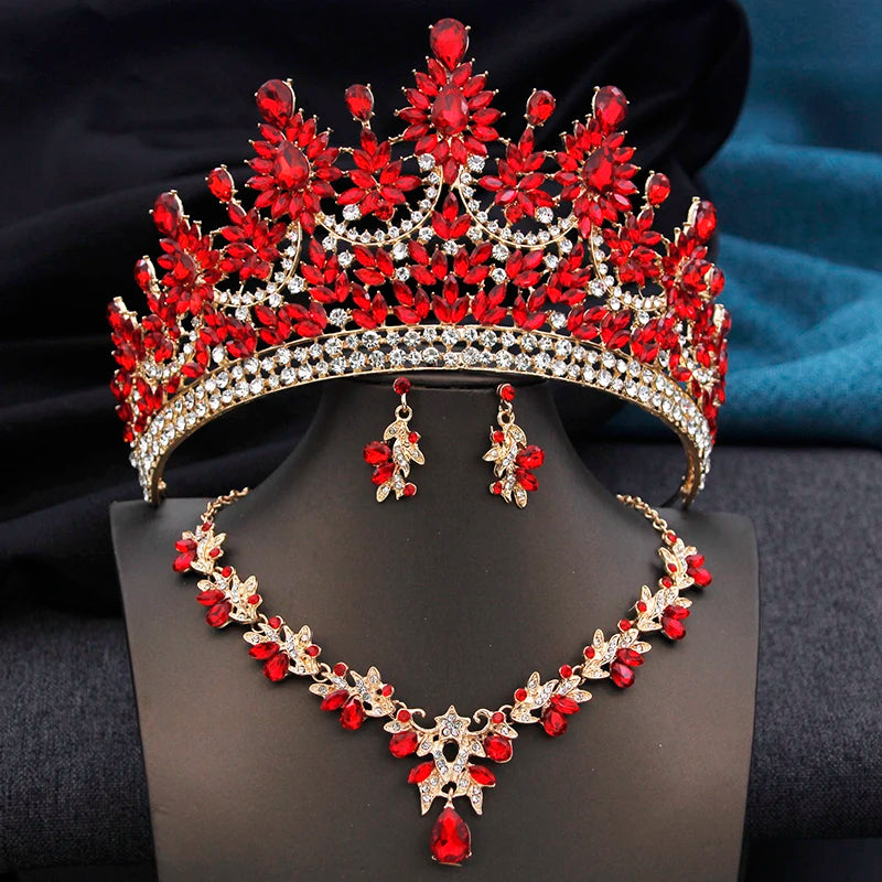 High Opal Pink Tiaras and necklace earrings Bridal Jewelry Sets for Women