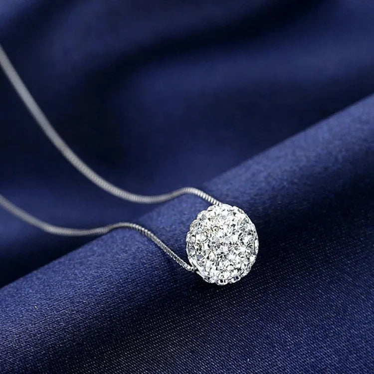 S925 Pure Silver Necklace – Elegant Crystal Ball Chain Design
