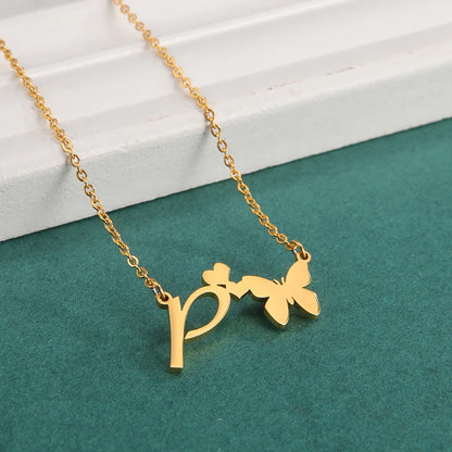 New Fashion 26 Initials Letter Pendant Butterfly Necklace