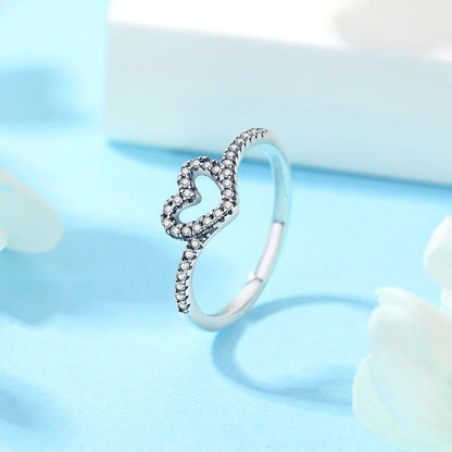 925 Sterling Silver Love Heart Crown Wishbone Zircon Ring