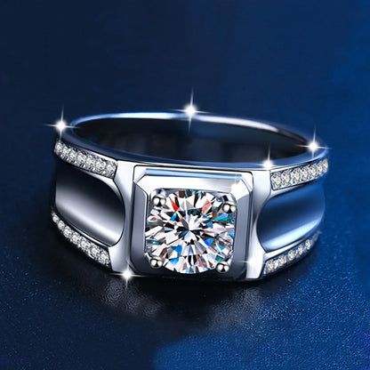 1CT 6.5MM Moissanite Men’s Engagement Ring in 925 Sterling Silver with Certificate