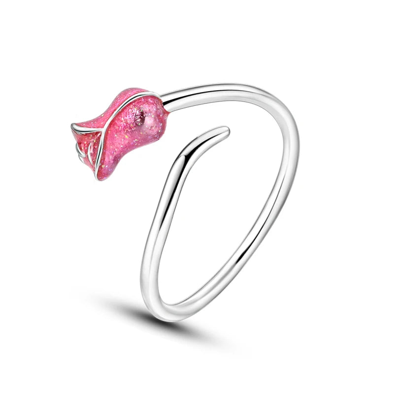 925 Silver Color with Blue Zircon Butterfly Leaf Flower Rings
