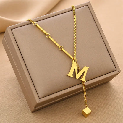 Initial Letter Stainless Steel Pendant Necklace for Women