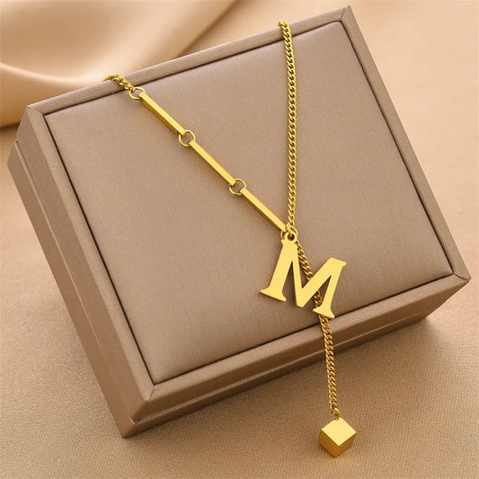 Initial Letter Stainless Steel Pendant Necklace for Women