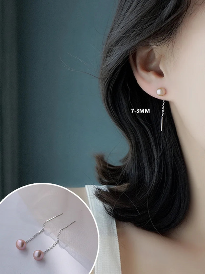 925 Sterling Silver Tassel Pearl Earrings – Elegant Korean Style for Women