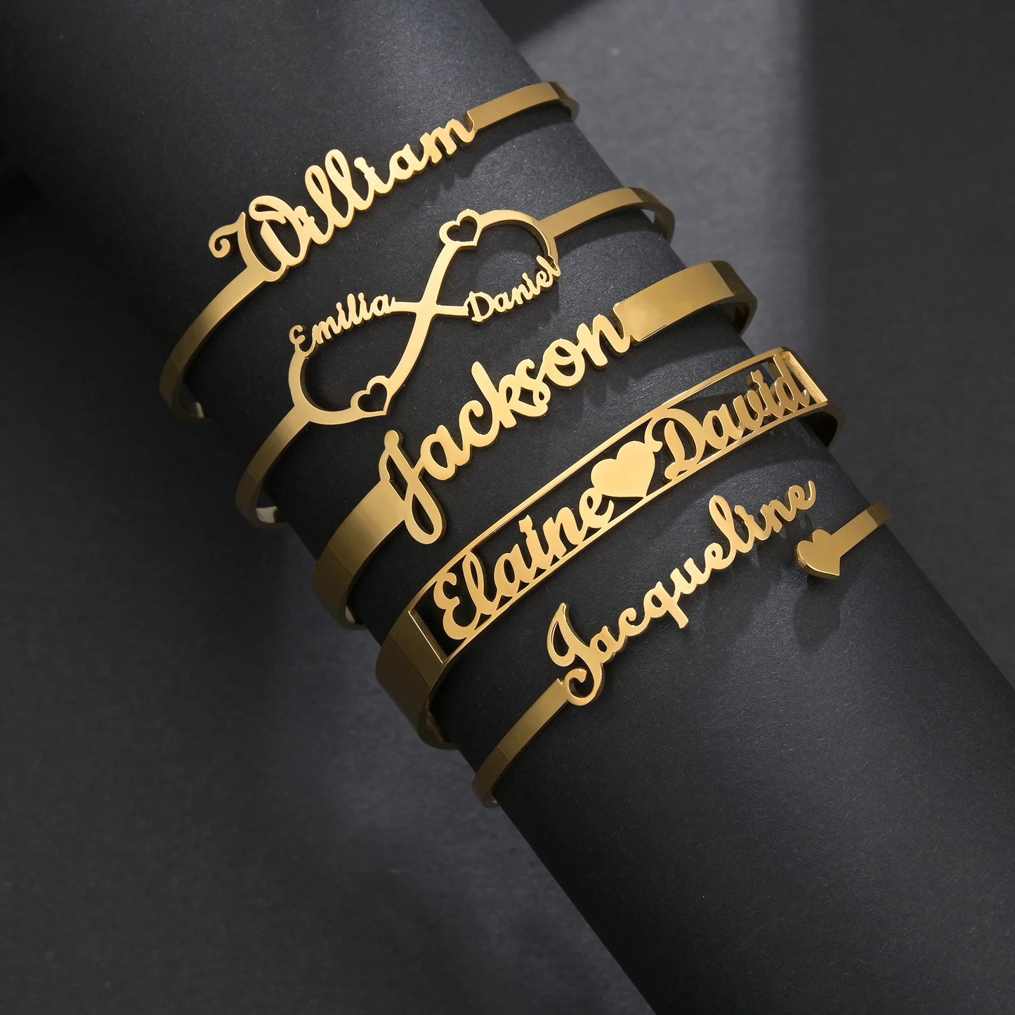 Customized Letters Name Bracelet for Women Men Stainless Steel Jewelry Personalized Heart Bangle