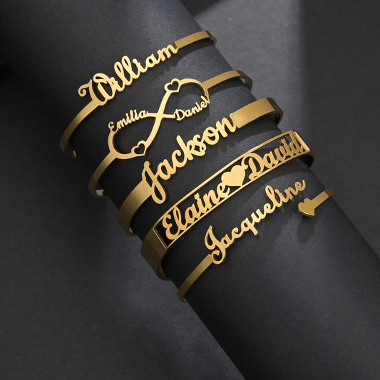 Customized Letters Name Bracelet for Women Men Stainless Steel Jewelry Personalized Heart Bangle