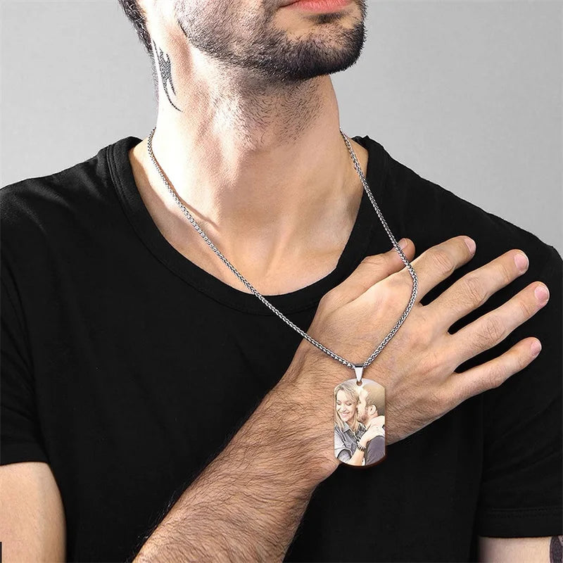 Custom Colorful Photo Necklace Stainless Steel - Personalized Engraved Text/Date Necklaces