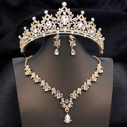 Opal Blue Princess Bridal Jewelry Set – Tiara Crown Necklace Earrings