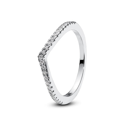 925 Sterling Silver Love Heart Crown Wishbone Zircon Ring