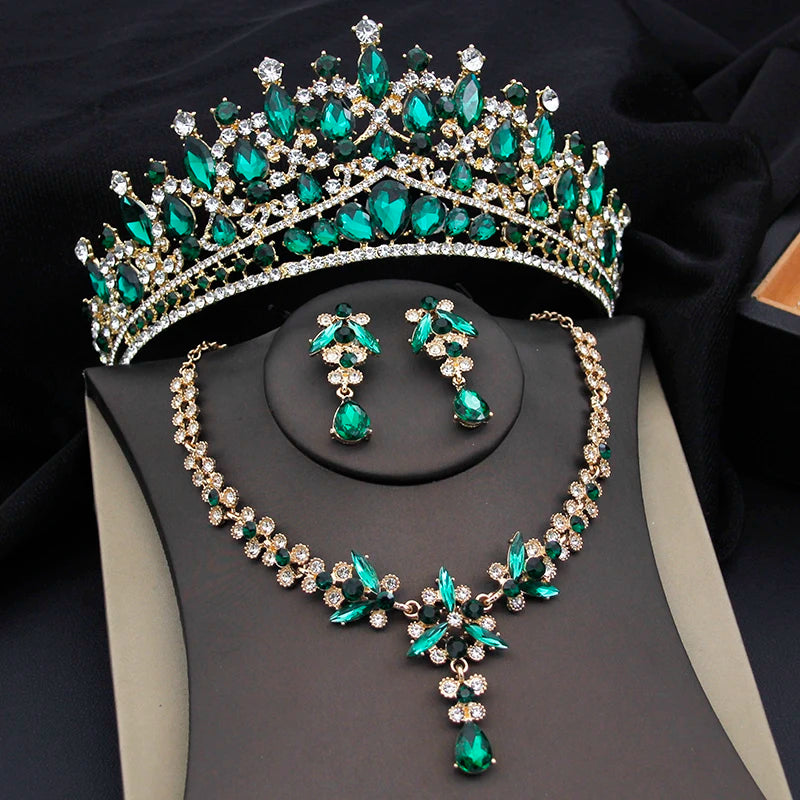Purple Crystal Tiaras and Necklace Earrings Crown Bridal Sets Jewelry