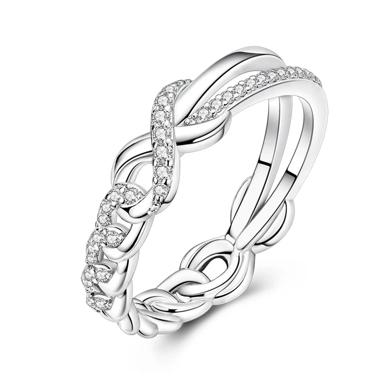 925 Sterling Silver Geometric Overlapping Zircon Rings