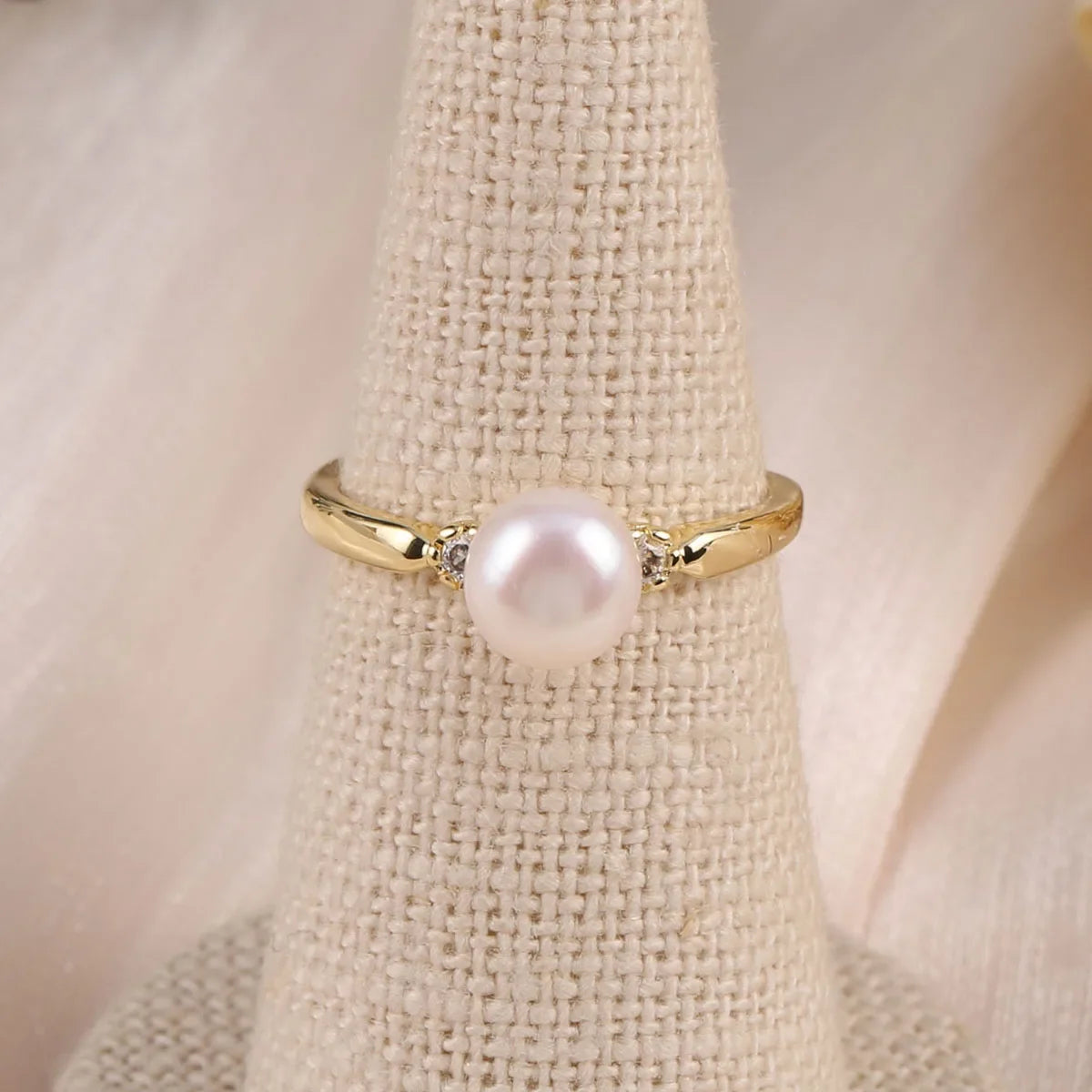 Natural Round Freshwater Pearl Cirque Ring – Adjustable DIY Jewelry