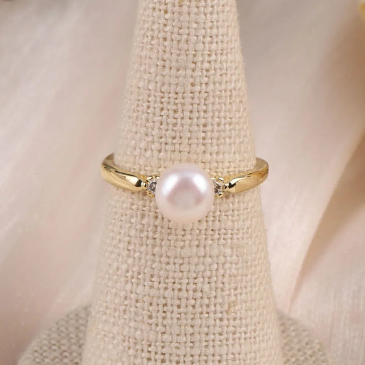 Natural Round Freshwater Pearl Cirque Ring – Adjustable DIY Jewelry