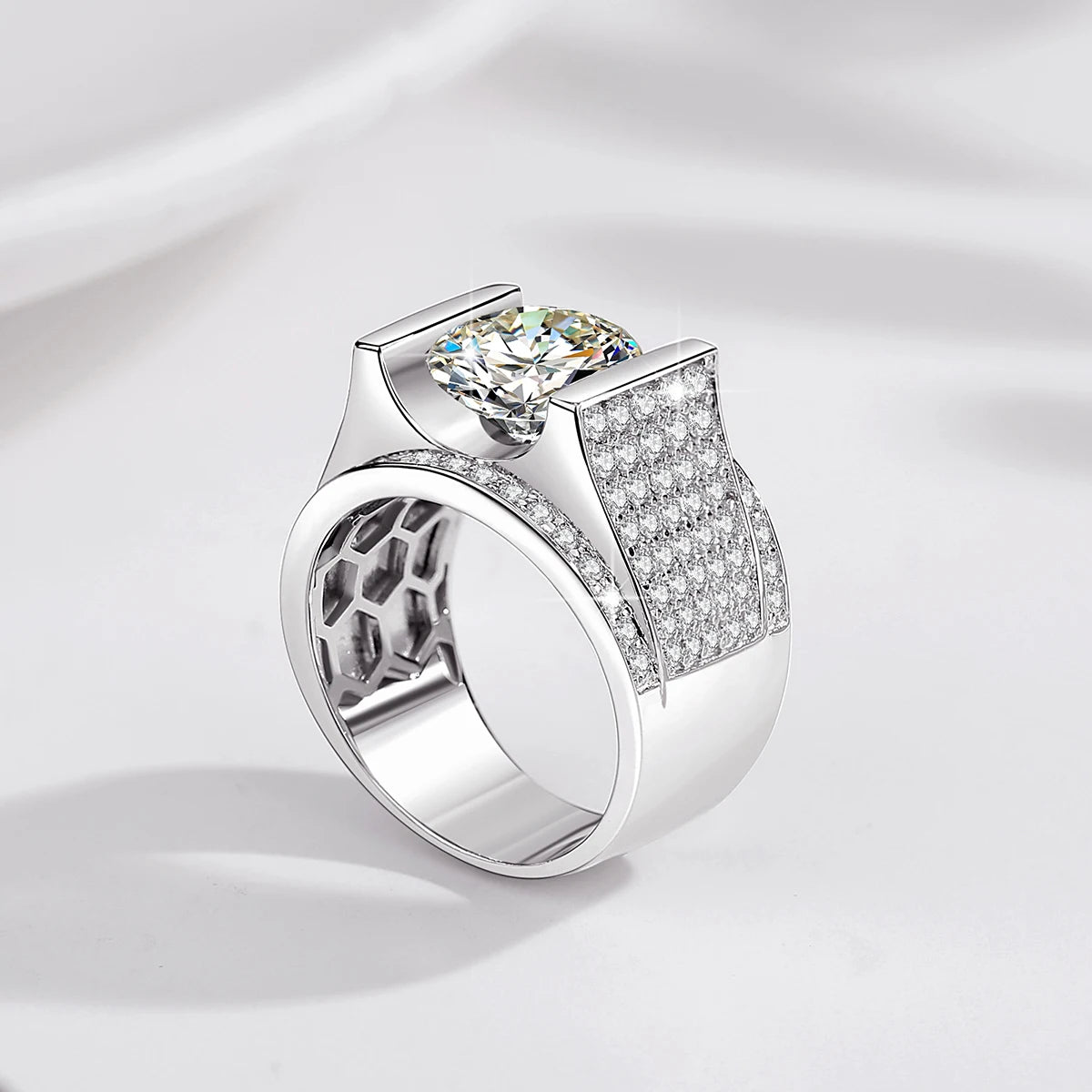 4CT, 10MM Moissanite Men’s Ring 925 Silver Hip Hop Jewelry With Certificate