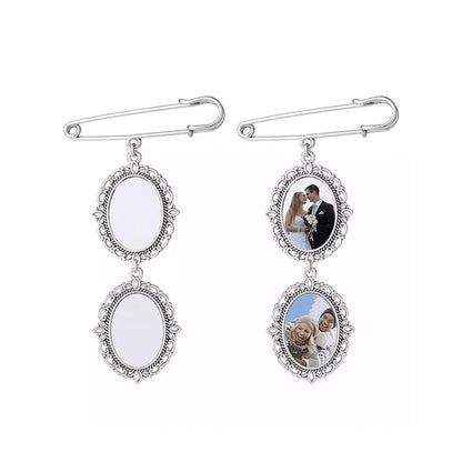 Wedding Bouquet Photo Brooches With Angel Wing Photo Frame Pendant for Bride Groom
