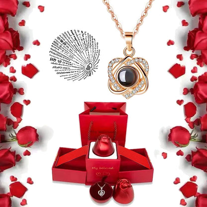 I Love You Projection S925 Necklace – 100 Languages with Rose Gift Box