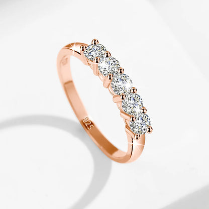 5 Stone Moissanite Ring Silver 925 100% Rose Gold Plated