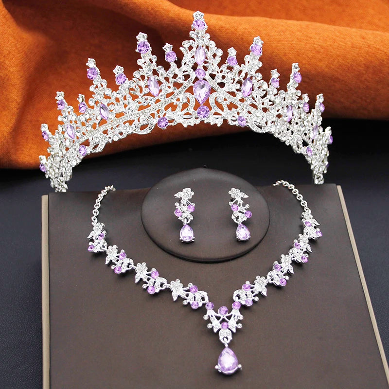 Elegant Bride Tiara and Necklace Earrings Set – 3 PCS Jewelry for Weddings Birthdays