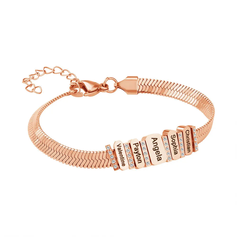 UNIQUEURA Custom Names Beaded Bracelet Stainless Steel Unisex Jewellery Gift