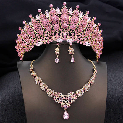 Royal Queen Champagne Tiara and Crown Bridal Jewelry Sets For Women