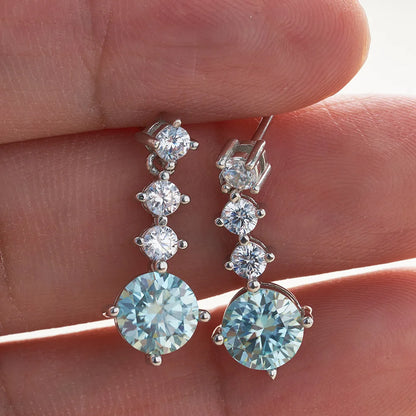 925 Sterling Silver 1 Carat Blue Color Moissanite Women Drop Earrings