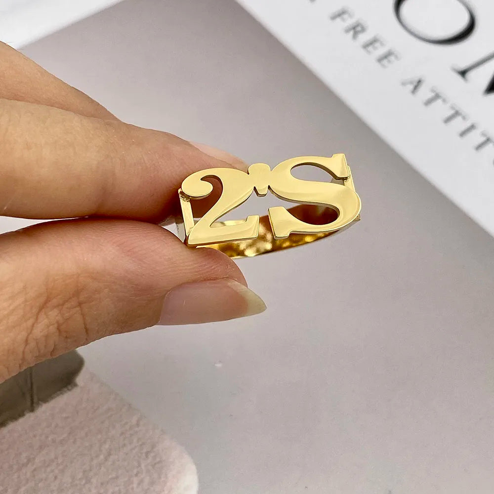 Custom 2 Letter Initial Unisex Ring Uniqueura Gold Jewellery