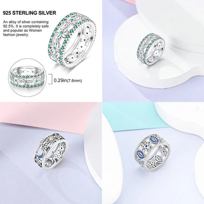 925 Silver Hollow Ring Size 6-9 Flower Sun Design