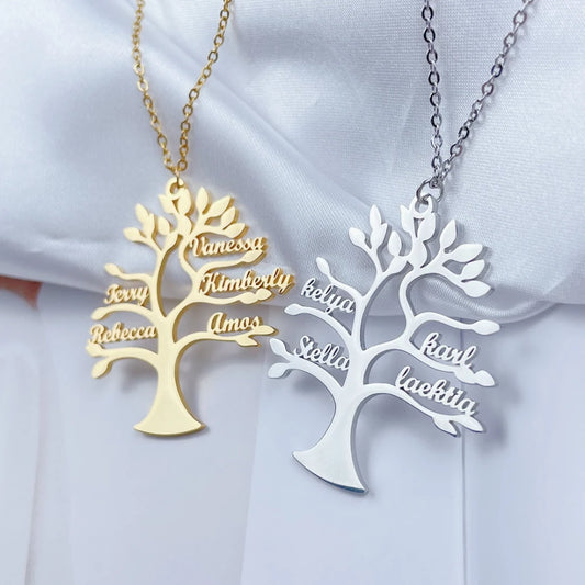 Tree of Life Pendant Necklace Personalized Family Member Name Stainless Steel Jewelry Choker Gift