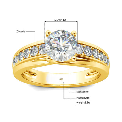 1 Carat Moissanite Ring for Women 925 Silver, Rhodium Plated, Certified Jewelry