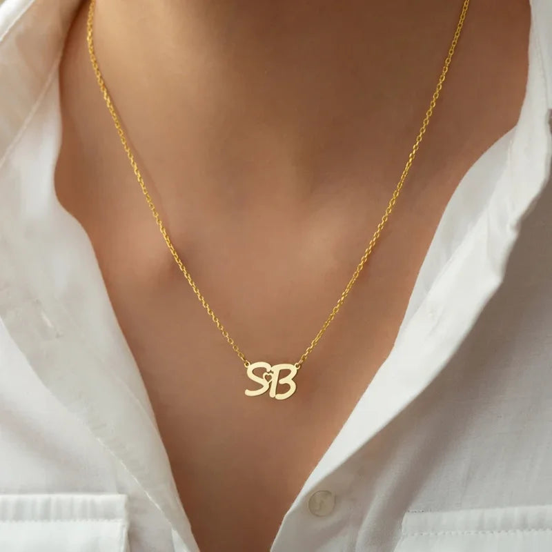 Custom Gold Color Double Initials Necklaces For Women