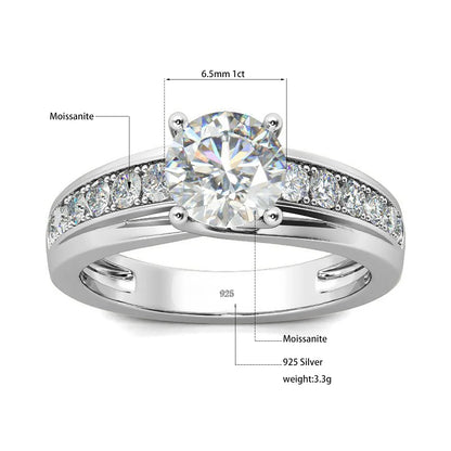 1 Carat Moissanite Ring for Women 925 Silver, Rhodium Plated, Certified Jewelry