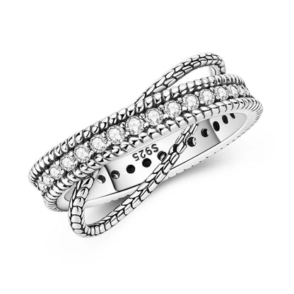 925 Sterling Silver Geometric Overlapping Zircon Rings