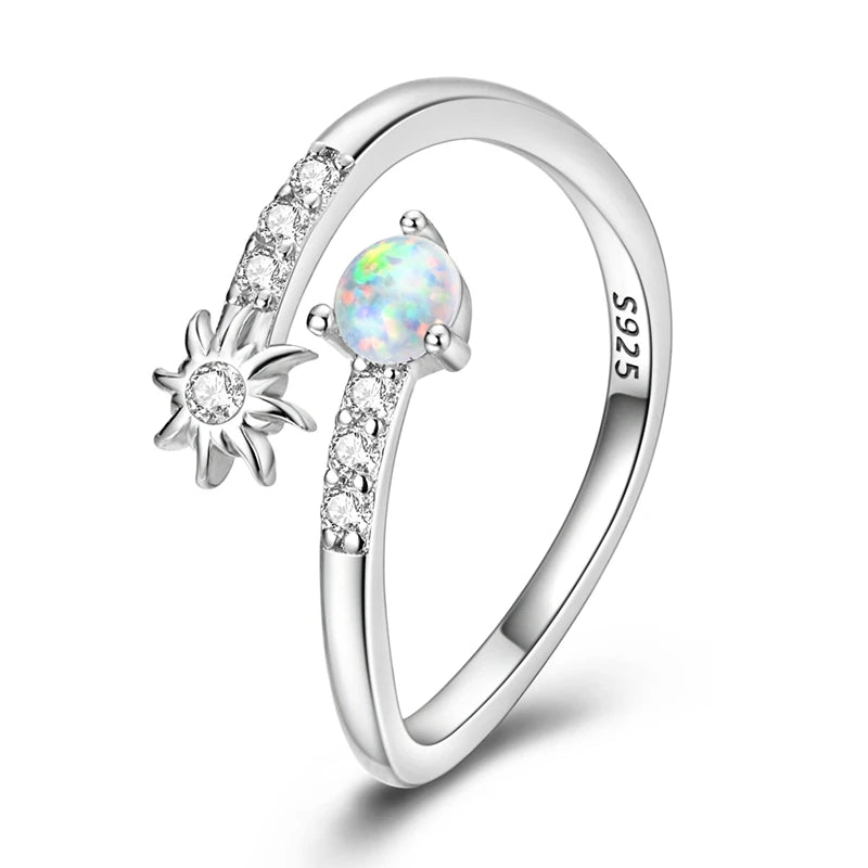 925 Silver Color with Blue Zircon Butterfly Leaf Flower Rings