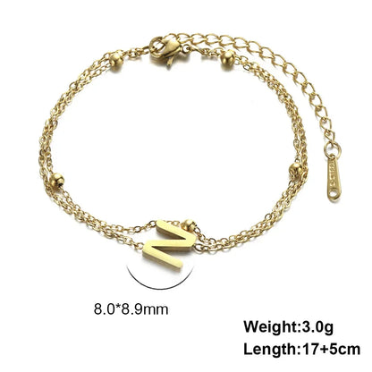 New Fashion A-Z Letter Double Layer Bracelets Simple Stainless