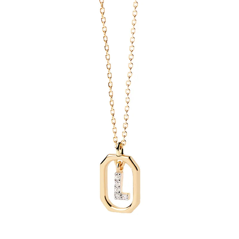 New 925 Sterling Silver Alphabet Necklace Initial Zircon Choker A-Z Letters Chain
