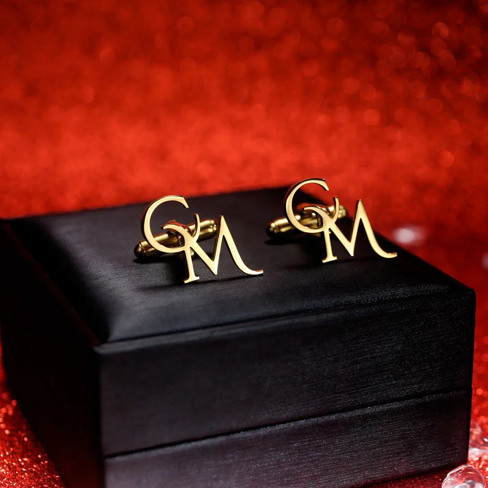 Personalized Initials Stainless steel Cufflinks for Men with PU Gift Box