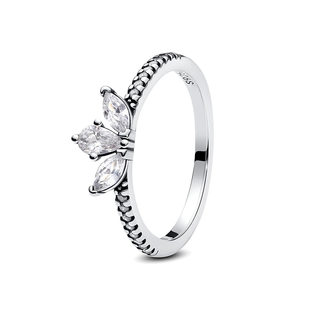 925 Sterling Silver Crown Crystal Ring in Rose Gold