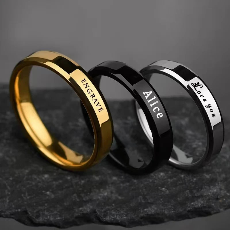Uniqueura Custom Engrave Names Stainless Steel Women Rings 4mm/6mm