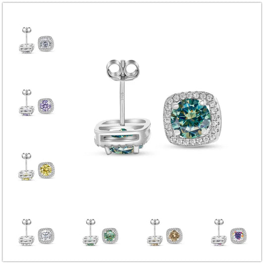 2 carat D Color 6.5mm Moissanite Stub Earrings S925 Sterling Silver Plate PT950