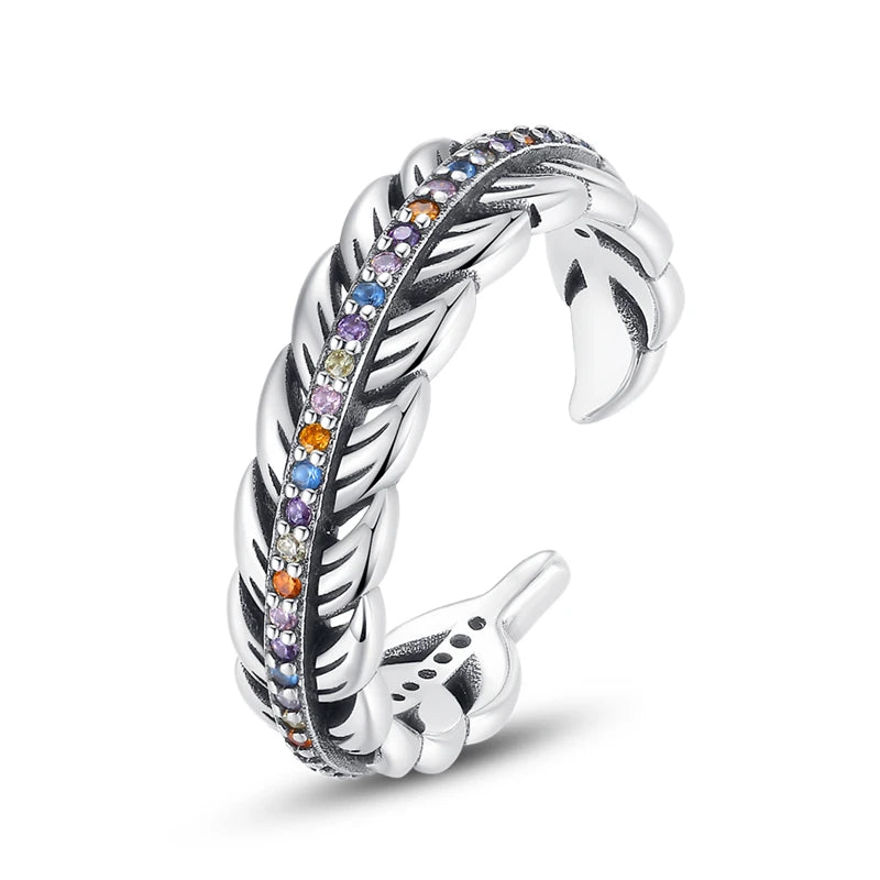 925 Silver Color with Blue Zircon Butterfly Leaf Flower Rings