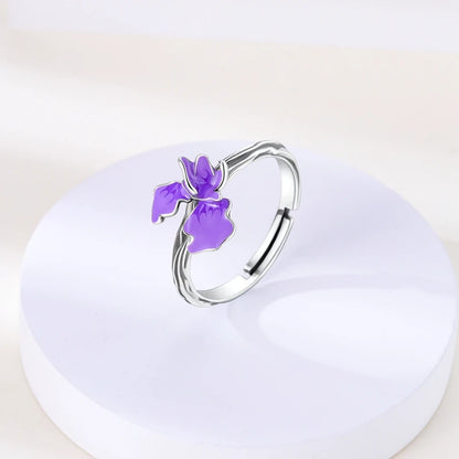 925 Silver Color with Blue Zircon Butterfly Leaf Flower Rings