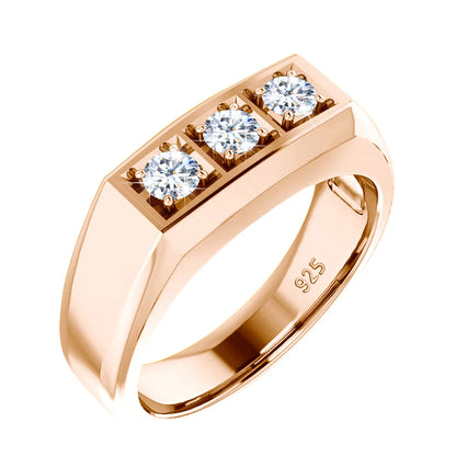 Heavy 3 Stone Moissanite Ring For Men And Women Sterling Silver 925